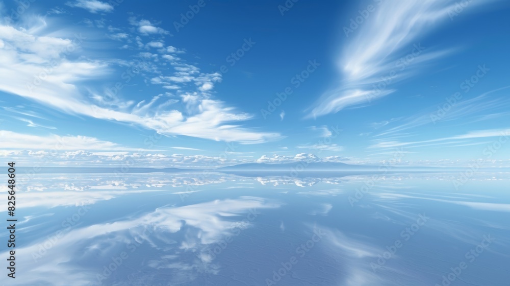 Poster a mesmerizing view of the infinite sky and its reflections on the smooth surface of salar de uyuni.