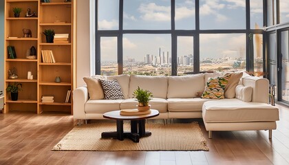 Living room with skandinavian industrial model
