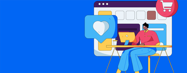 Holiday shopping people doing e-commerce online shopping flat vector concept operation hand drawn illustration
