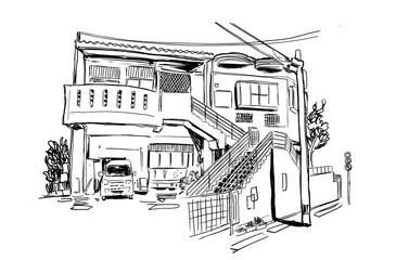 Free hand sketch japanese house