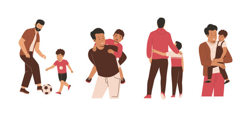 Father with son collection set. Flat illustration concept