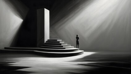 Obraz premium A short story exploring the contrast of light and darkness against a black and white background ai_generated