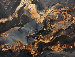 Fototapeta premium Regal Abstract Scene with Dramatic Charcoal Marble Shimmering Pyrite Inclusions and Burnished Gold Flourishes