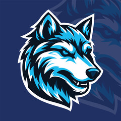 Obraz premium Angry Wolf vector logo is suitable for mascots and esport logos with a blue background