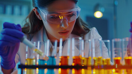 Laboratory technician analyzing chemical reactions in test tubes