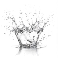 A water droplet creates a crown shape as it falls onto a pool of water.