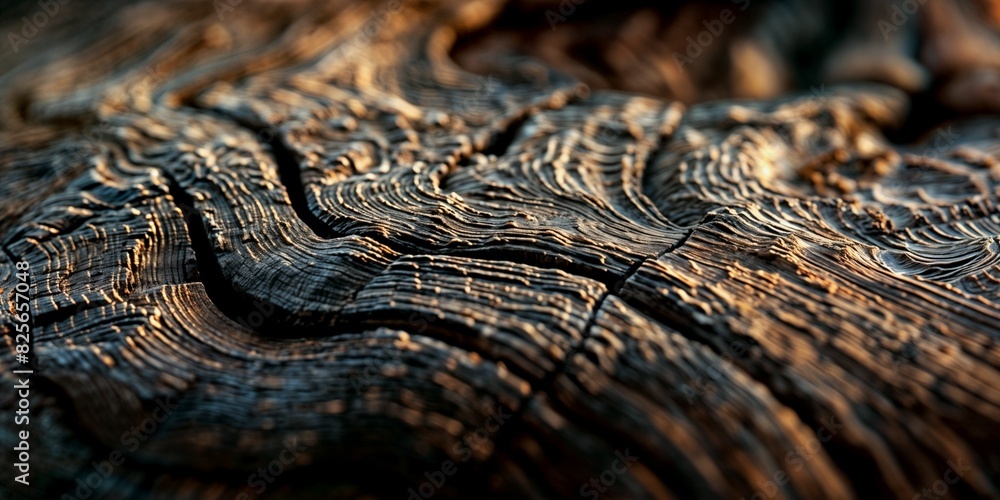 Poster a close-up of rustic wood with dark and light textures - generative ai