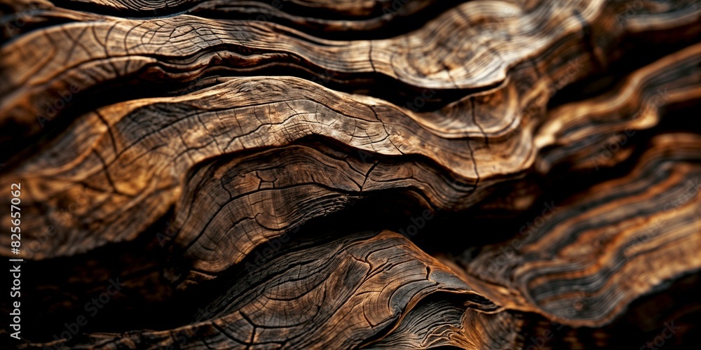 Poster a close-up of rustic wood with dark and light textures - generative ai