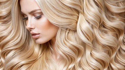 Blonde shiny highlight woman hair background texture, generative ai