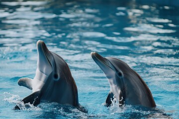 A pair of beautiful dancing dolphins in the water