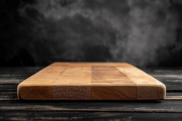 Empty wooden cutting board on dark rustic background