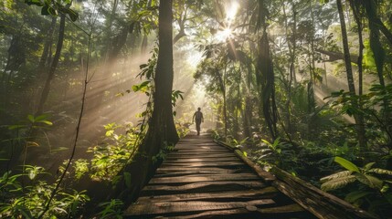 Hiking adventure through a dense forest