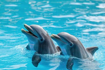 A pair of beautiful dancing dolphins in the water