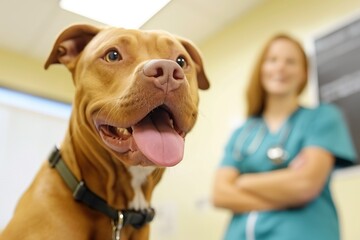 Dog in a veterinary clinic. A kind doctor treats an animal.