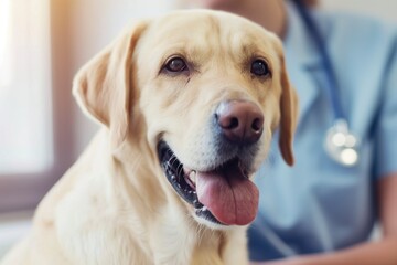 Dog in a veterinary clinic. A kind doctor treats an animal.