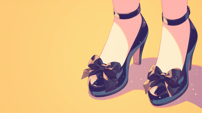 kawaii illustration of a woman wearing black heels, a cute black heels background, fashion background, footwear, background illustration