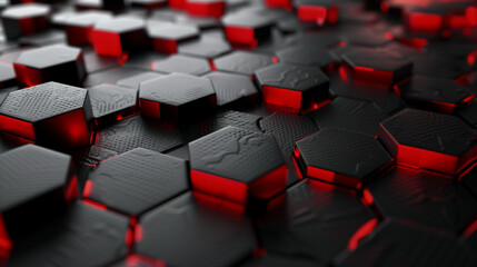 Obraz premium abstract background with black and red hexagon, modern 3d wallpaper, business background 