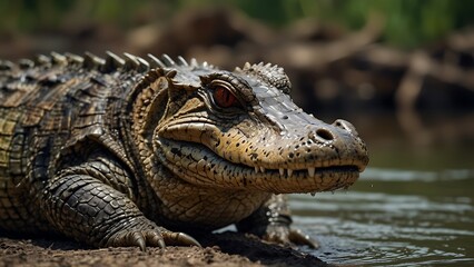 Obraz premium portrait of a crocodile relaxing sunbathing during the day