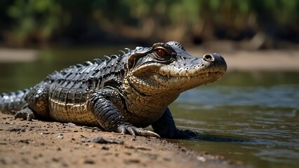 Obraz premium portrait of a crocodile relaxing sunbathing during the day
