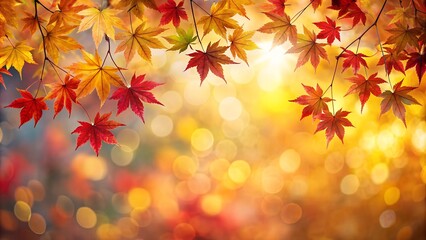 Fototapeta premium Web Banner Design Featuring Red and Yellow Maple Leaves with Soft Focus and Bokeh Background