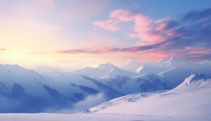 Obraz premium A stunning dramatic sky with vibrant snow winter frozen mountains landscape, beautiful sunset view, cool place in Antarctica