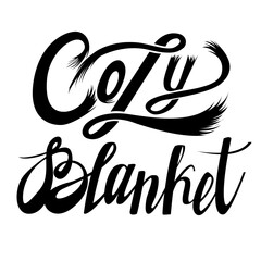Hand drawn warm blanket lettering. Vector illustration. Coverlet with lettering cozy blanket. Suitable for home decor. Blanket roll icon. Decorative design. Vector illustration blanket lettering
