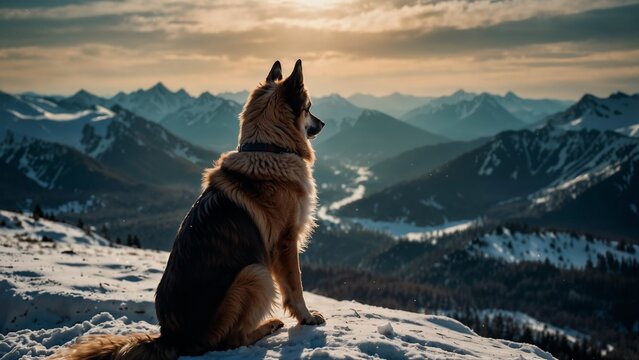 AI generated digital art of an dog in the mountains