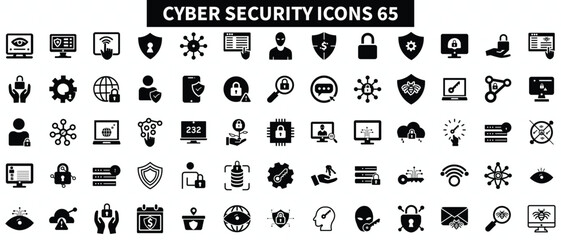 Cyber security icons set. Computer and internet security symbols icons set. Modern file  elements, graphic design concepts .Flat  black icon collection. 