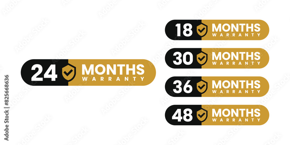 Poster minimalist and elegant vector warranty shield with checklist label icon set. black and gold. number 