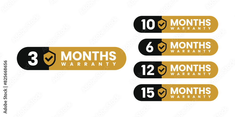 Poster minimalist and elegant vector warranty shield with checklist label icon set. black and gold. number 