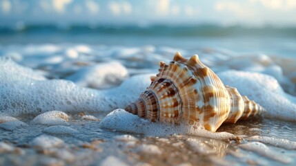 Close up view of a seashell on the beach