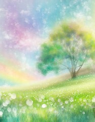 Obraz premium 美しい煌めく草原のイラスト背景