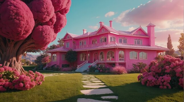 48 Beautiful Pink House - Generative AI