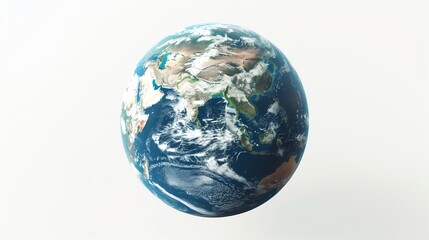 High-resolution image of Earth from space showing continents, oceans, and cloud formations on a white background.