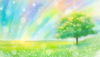 Obraz premium 美しい煌めく草原のイラスト背景