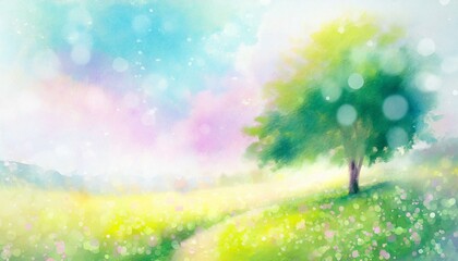 Fototapeta premium 美しい煌めく草原のイラスト背景