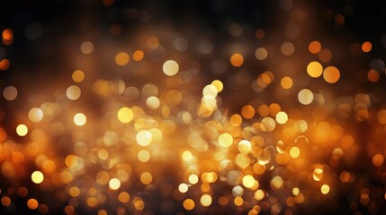 Golden bokeh, raining light, blurry lights, blurry background, gold confettis on a black background, yellow and orange, night lights, city lights, haze, depth of field, round bokeh, circle bokeh