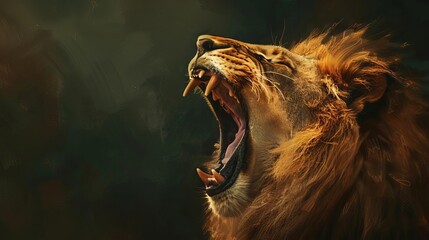 majestic lion roaring with fierce intensity powerful wildlife portrait on dark background digital painting