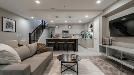 minimalist chic basement office space modern interior design photography