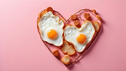 heart-shaped fried egg with a pink background banner serving as Valentine's Day breakfast