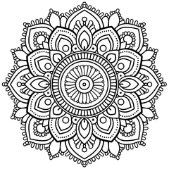 Verduisterende gordijnen very simple, mandala pattern, black and white, in the style of clip art © Jolanta
