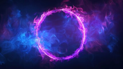 Circle Neon Blue Cyan Purple Color - Geometric Ring on Dark Background
