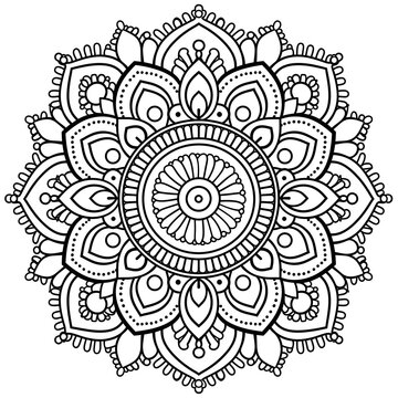 very simple, mandala pattern, black and white, in the style of clip art