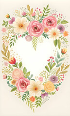 A unique and diverse greeting card template that captures the essence of love and friendship through a visually descriptive colors rendering, featuring delicate florals and whimsical calligraphy.