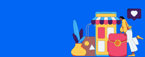 Holiday shopping people doing e-commerce online shopping flat vector concept operation hand drawn illustration
