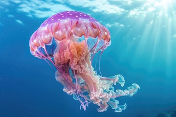 pink jellyfish dive on under water of sea