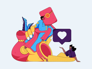 Holiday shopping people doing e-commerce online shopping flat vector concept operation hand drawn illustration
