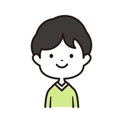 Obraz premium グリーンのセーターを着た笑顔の幼稚園の男の子の上半身イラスト素材