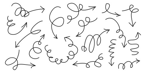 Hand drawn Arrows icons Set. arrow icon with various directions. Doodle vector illustration. isolated on a white background