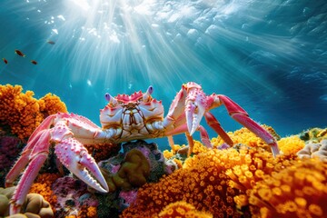 a crab on reef under water sea